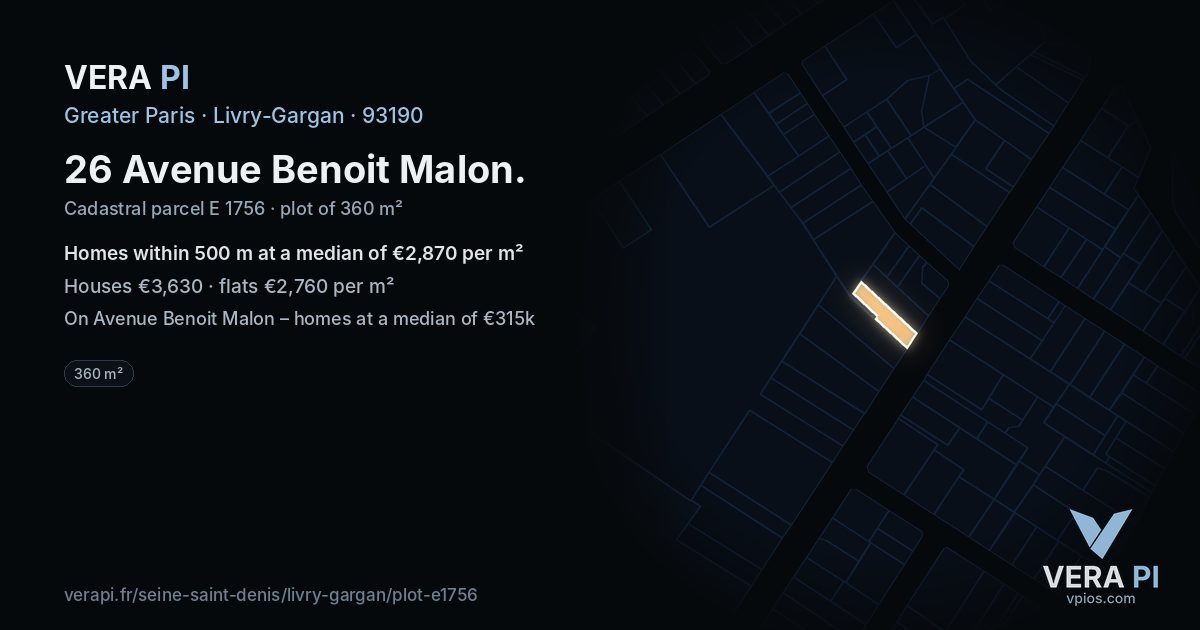 26 Avenue Benoit Malon, Livry-Gargan at night – the plot lit, the parcels around coloured by the prices near them