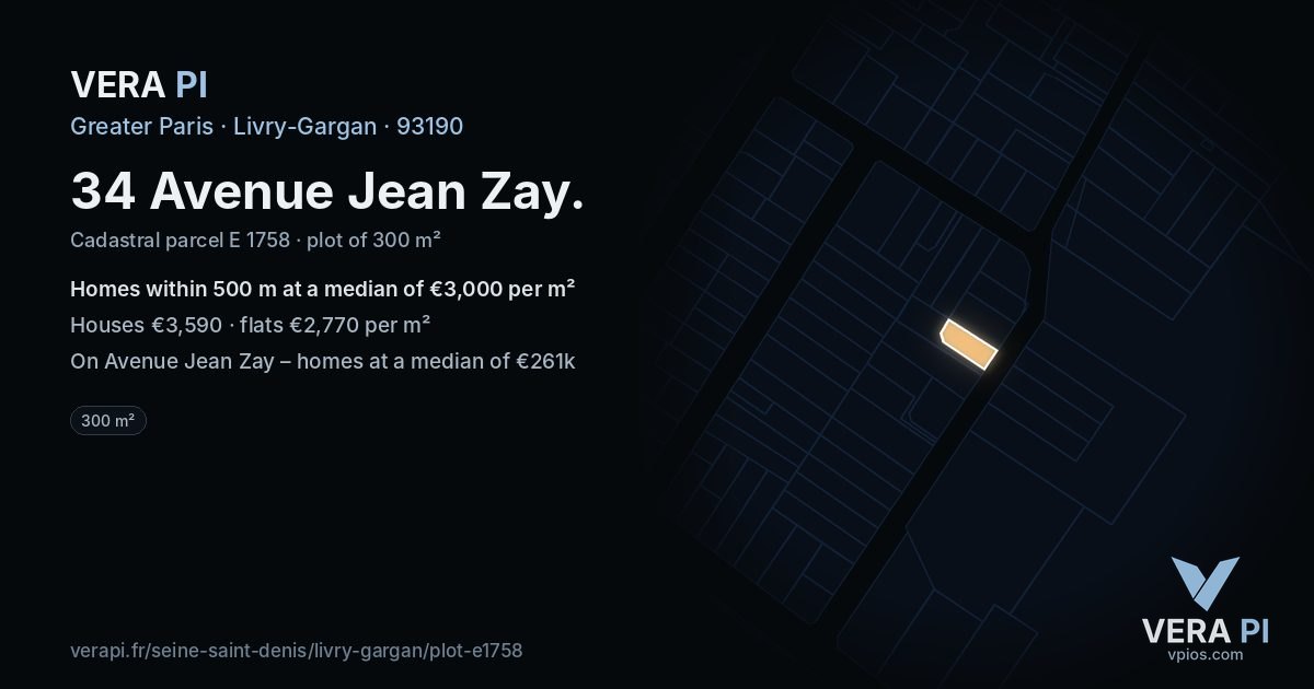 34 Avenue Jean Zay, Livry-Gargan at night – the plot lit, the parcels around coloured by the prices near them