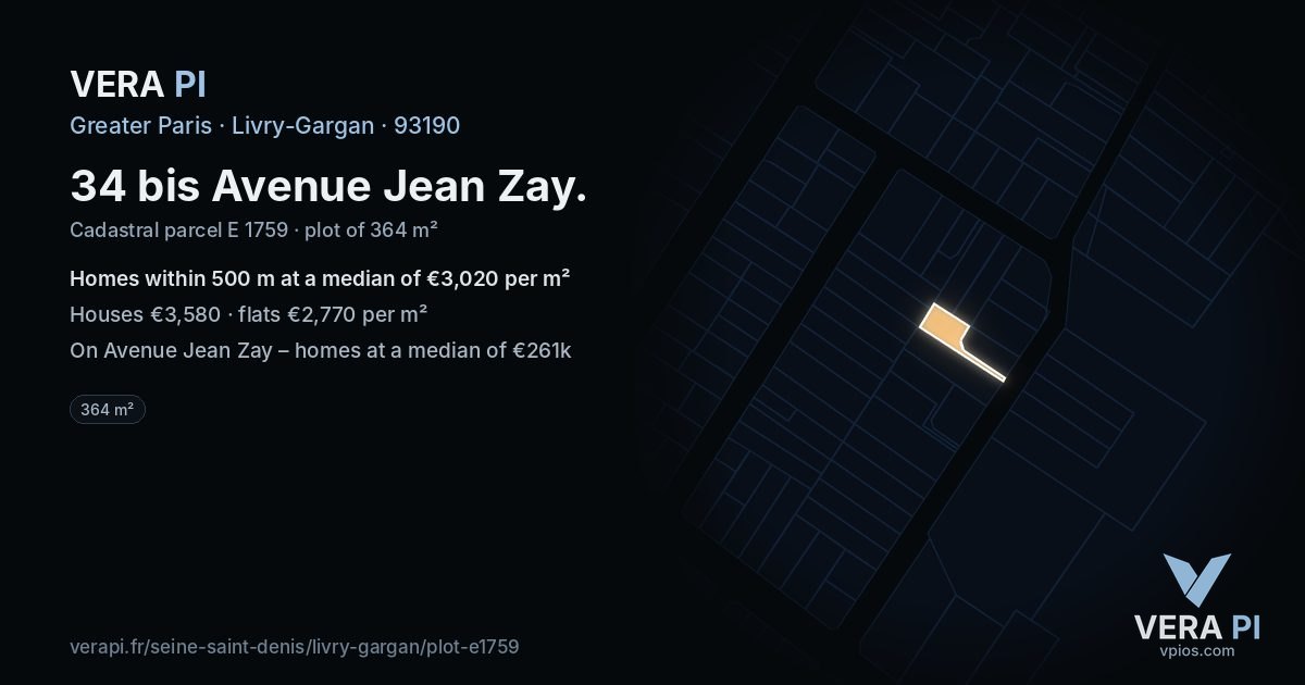 34 bis Avenue Jean Zay, Livry-Gargan at night – the plot lit, the parcels around coloured by the prices near them