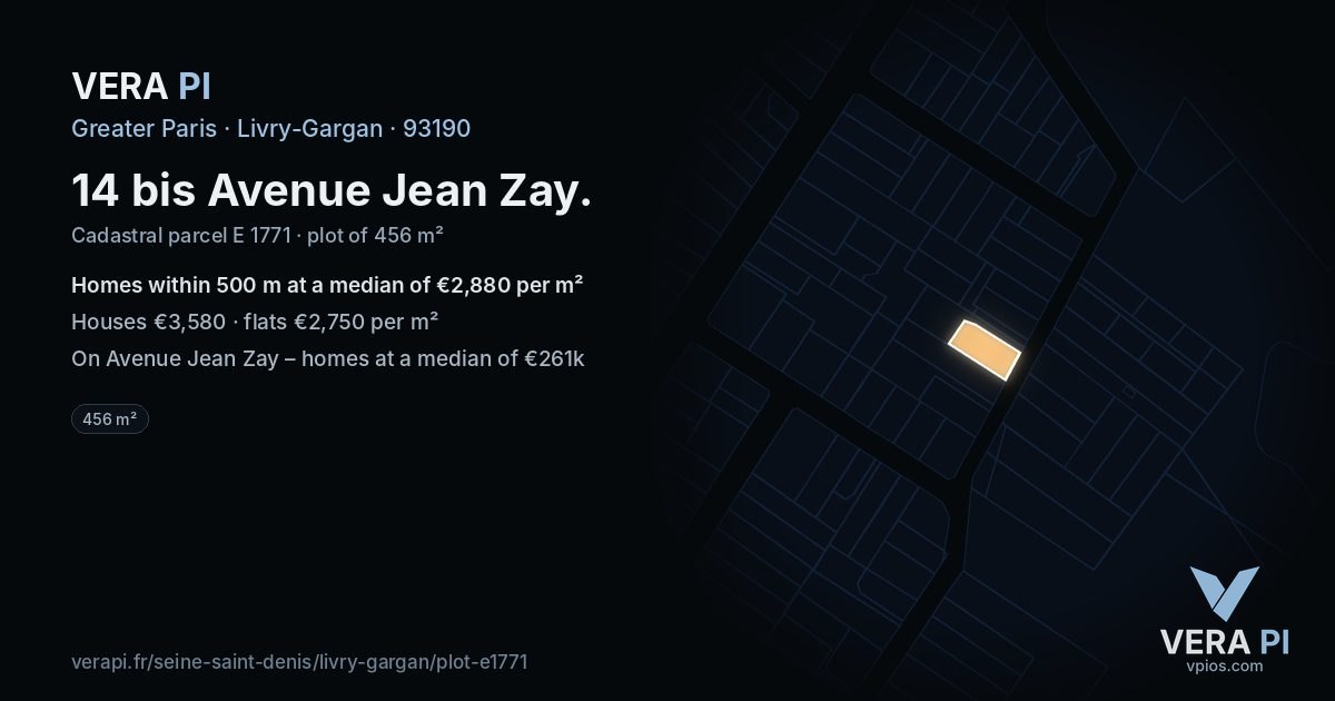 14 bis Avenue Jean Zay, Livry-Gargan at night – the plot lit, the parcels around coloured by the prices near them