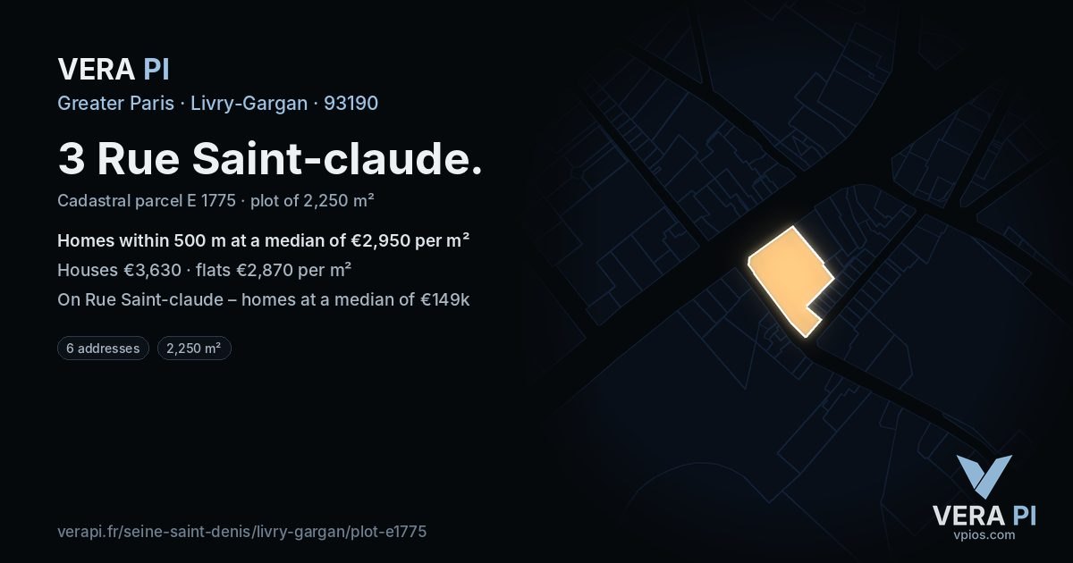 3 Rue Saint-claude, Livry-Gargan at night – the plot lit, the parcels around coloured by the prices near them