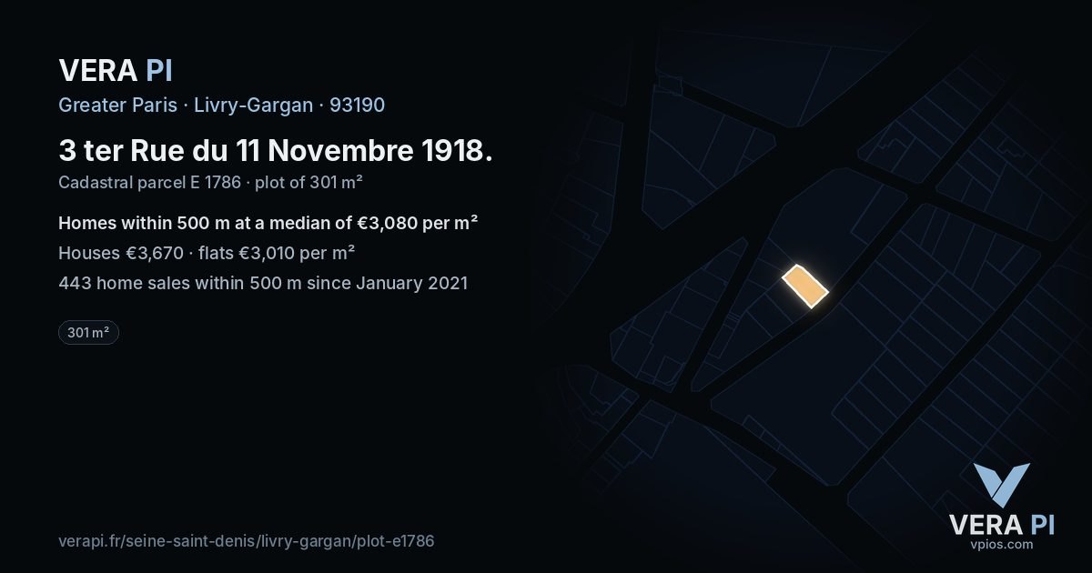 3 ter Rue du 11 Novembre 1918, Livry-Gargan at night – the plot lit, the parcels around coloured by the prices near them