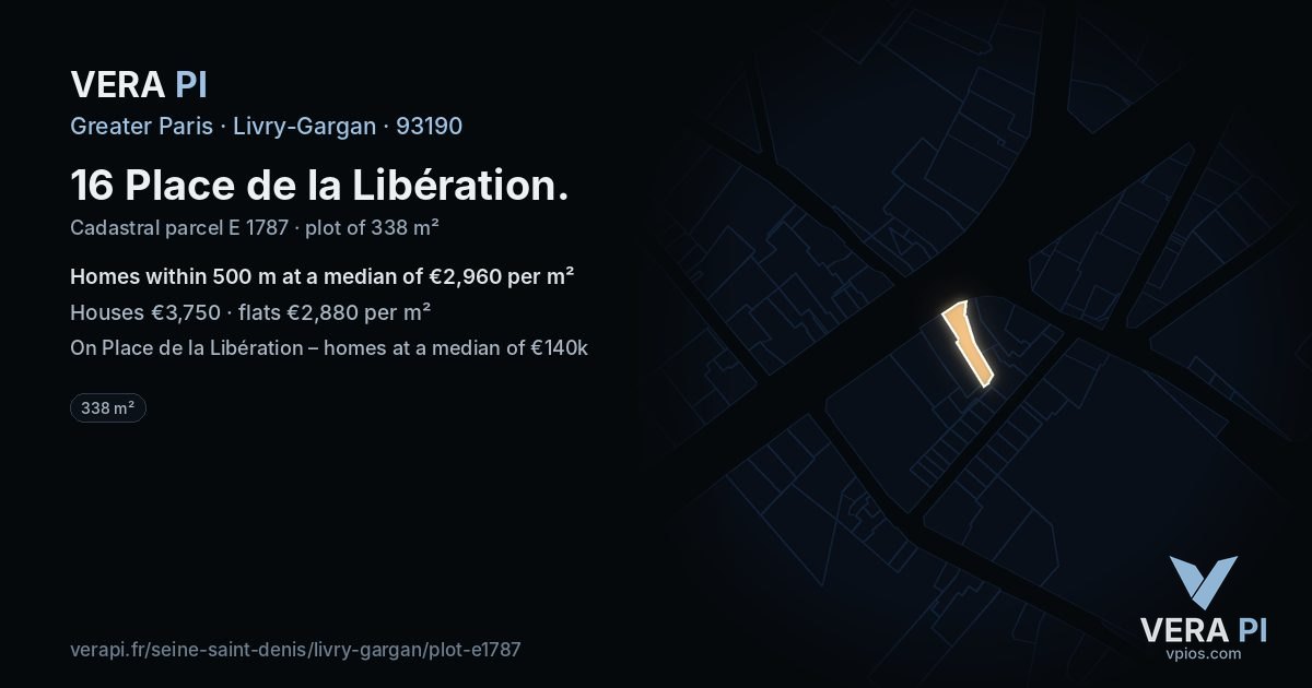 16 Place de la Libération, Livry-Gargan at night – the plot lit, the parcels around coloured by the prices near them