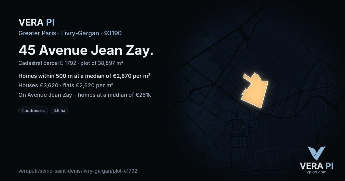 45 Avenue Jean Zay, Livry-Gargan at night – the plot lit, the parcels around coloured by the prices near them