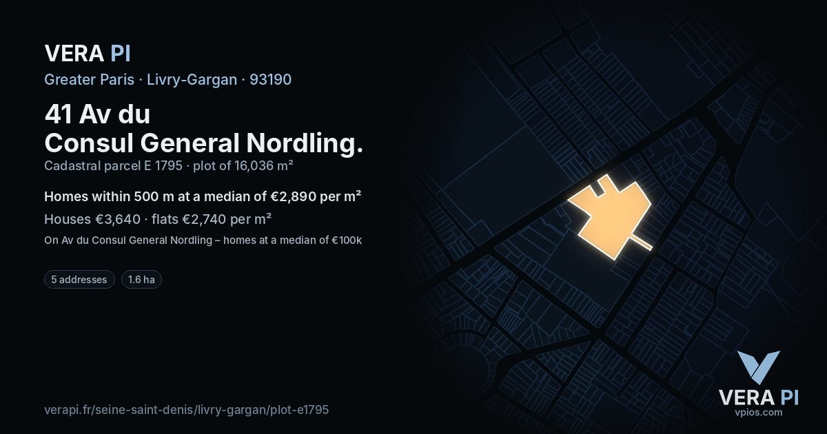 41 Av du Consul General Nordling, Livry-Gargan at night – the plot lit, the parcels around coloured by the prices near them