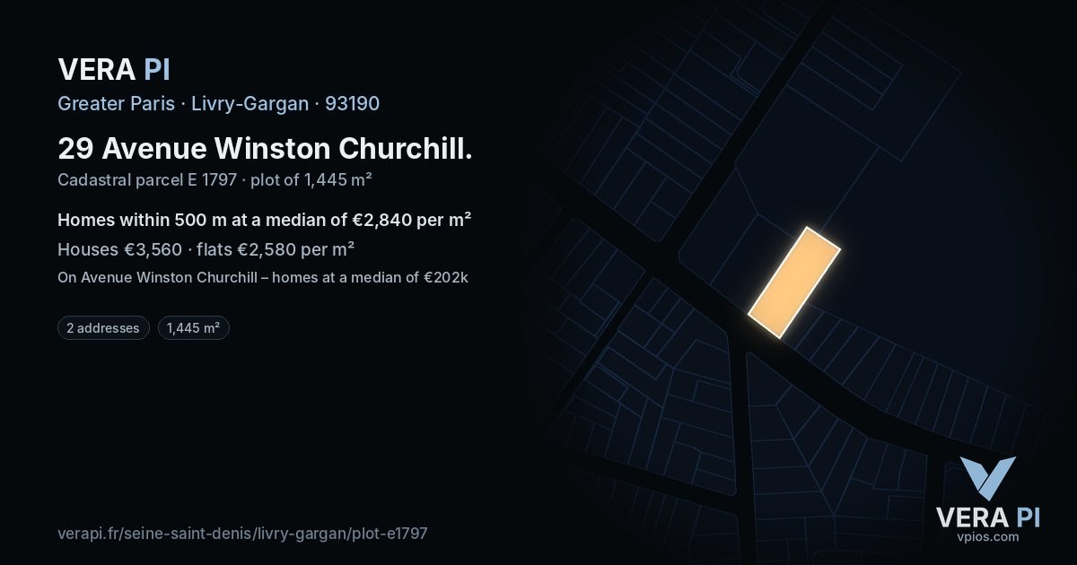 29 Avenue Winston Churchill, Livry-Gargan at night – the plot lit, the parcels around coloured by the prices near them