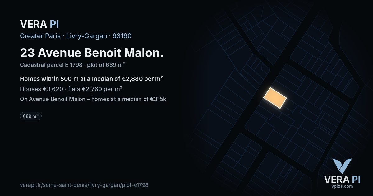 23 Avenue Benoit Malon, Livry-Gargan at night – the plot lit, the parcels around coloured by the prices near them