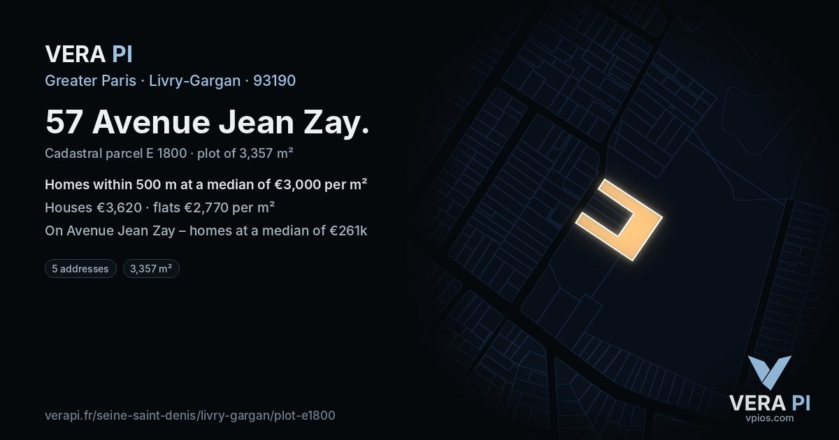 57 Avenue Jean Zay, Livry-Gargan at night – the plot lit, the parcels around coloured by the prices near them
