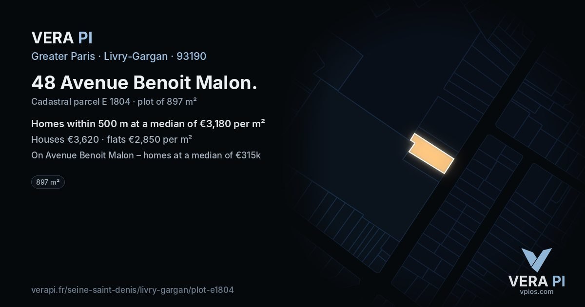 48 Avenue Benoit Malon, Livry-Gargan at night – the plot lit, the parcels around coloured by the prices near them