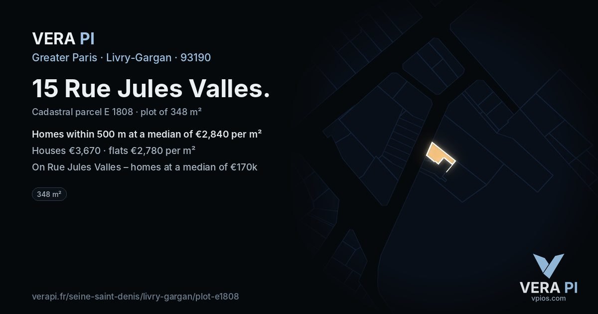 15 Rue Jules Valles, Livry-Gargan at night – the plot lit, the parcels around coloured by the prices near them