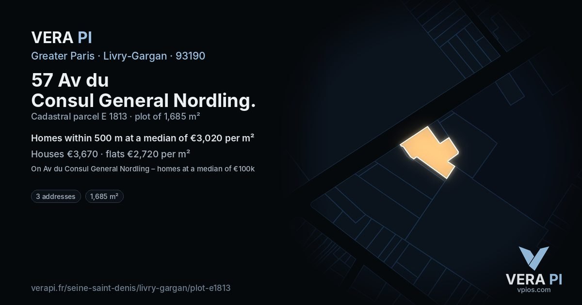 57 Av du Consul General Nordling, Livry-Gargan at night – the plot lit, the parcels around coloured by the prices near them