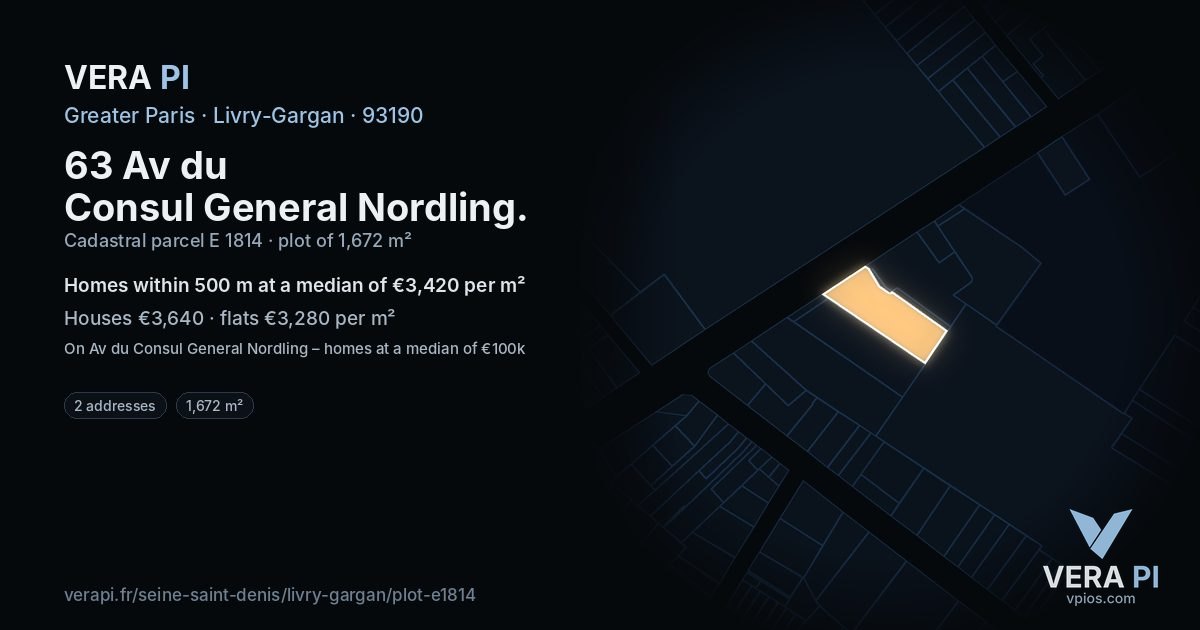 63 Av du Consul General Nordling, Livry-Gargan at night – the plot lit, the parcels around coloured by the prices near them