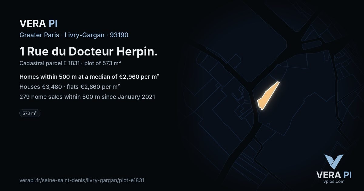 1 Rue du Docteur Herpin, Livry-Gargan at night – the plot lit, the parcels around coloured by the prices near them