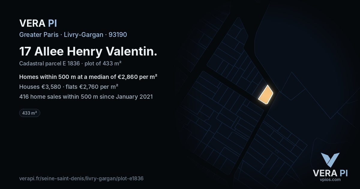 17 Allee Henry Valentin, Livry-Gargan at night – the plot lit, the parcels around coloured by the prices near them