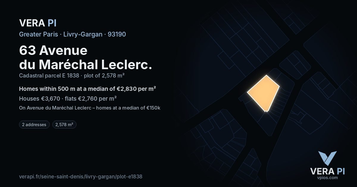 63 Avenue du Maréchal Leclerc, Livry-Gargan at night – the plot lit, the parcels around coloured by the prices near them