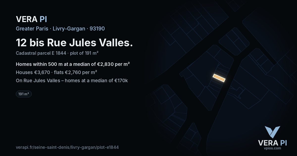 12 bis Rue Jules Valles, Livry-Gargan at night – the plot lit, the parcels around coloured by the prices near them
