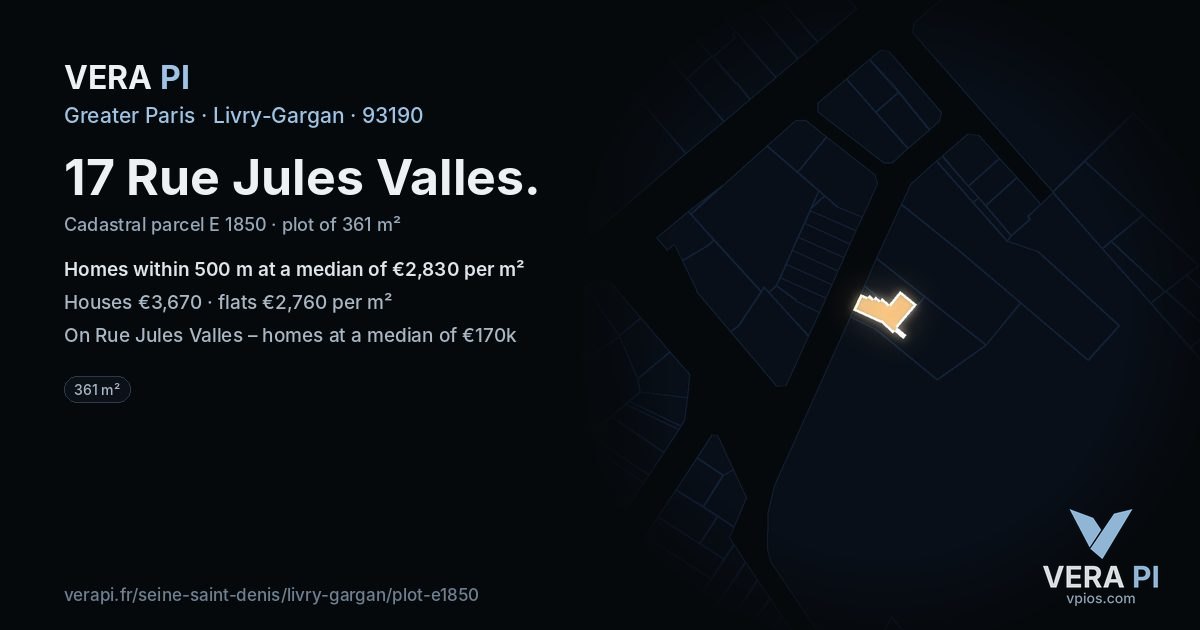 17 Rue Jules Valles, Livry-Gargan at night – the plot lit, the parcels around coloured by the prices near them