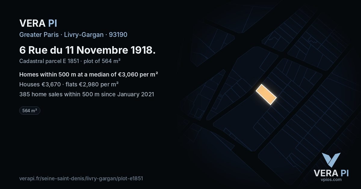 6 Rue du 11 Novembre 1918, Livry-Gargan at night – the plot lit, the parcels around coloured by the prices near them
