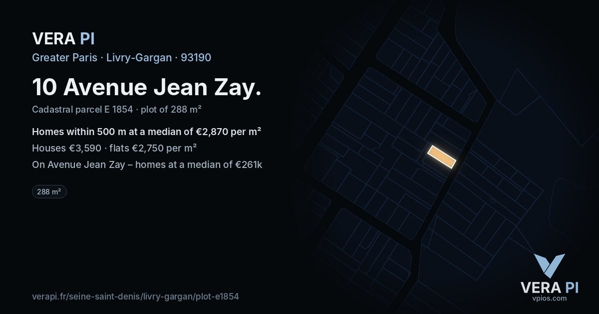 10 Avenue Jean Zay, Livry-Gargan at night – the plot lit, the parcels around coloured by the prices near them
