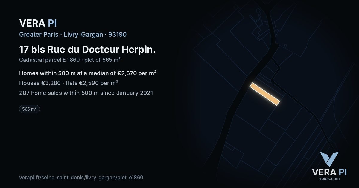 17 bis Rue du Docteur Herpin, Livry-Gargan at night – the plot lit, the parcels around coloured by the prices near them