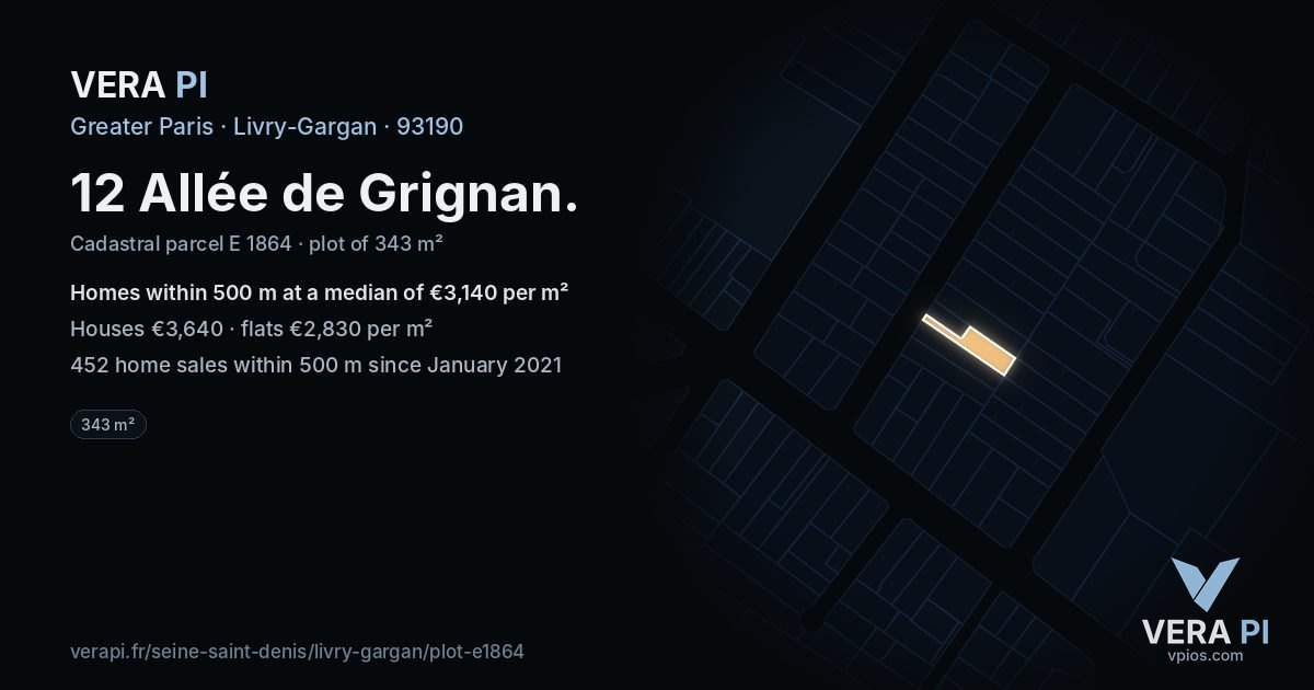 12 Allée de Grignan, Livry-Gargan at night – the plot lit, the parcels around coloured by the prices near them