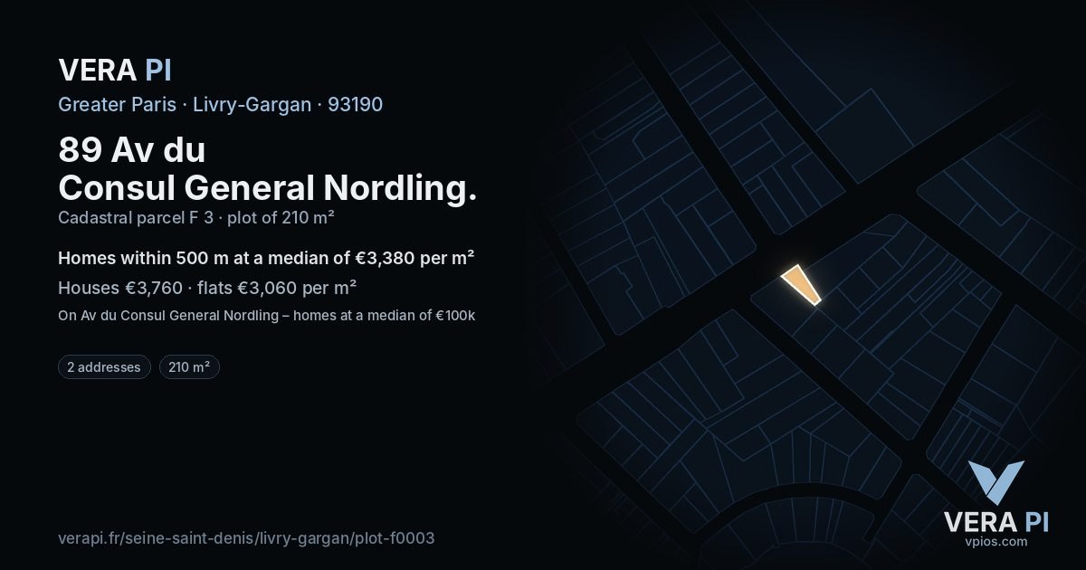 89 Av du Consul General Nordling, Livry-Gargan at night – the plot lit, the parcels around coloured by the prices near them