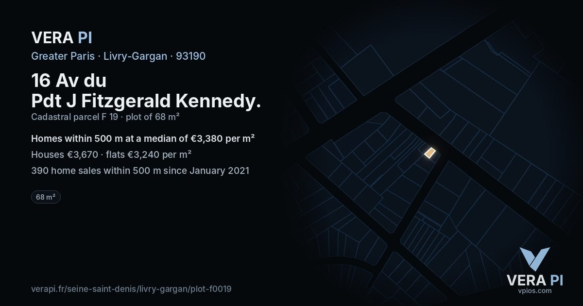 16 Av du Pdt J Fitzgerald Kennedy, Livry-Gargan at night – the plot lit, the parcels around coloured by the prices near them