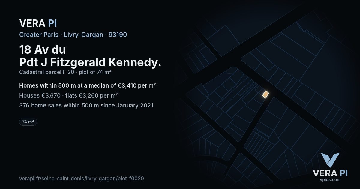 18 Av du Pdt J Fitzgerald Kennedy, Livry-Gargan at night – the plot lit, the parcels around coloured by the prices near them