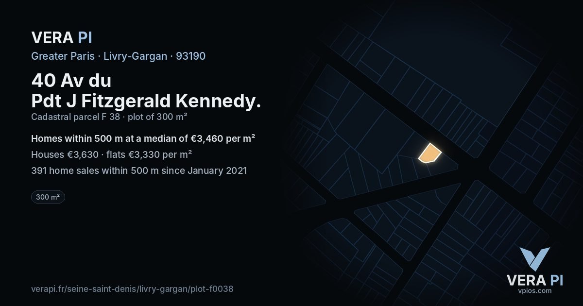 40 Av du Pdt J Fitzgerald Kennedy, Livry-Gargan at night – the plot lit, the parcels around coloured by the prices near them