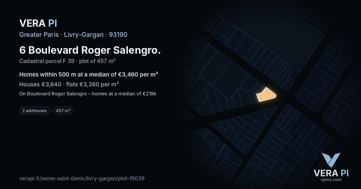 6 Boulevard Roger Salengro, Livry-Gargan at night – the plot lit, the parcels around coloured by the prices near them