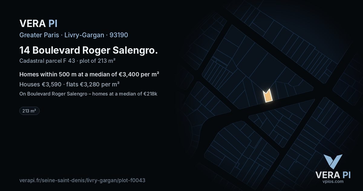 14 Boulevard Roger Salengro, Livry-Gargan at night – the plot lit, the parcels around coloured by the prices near them