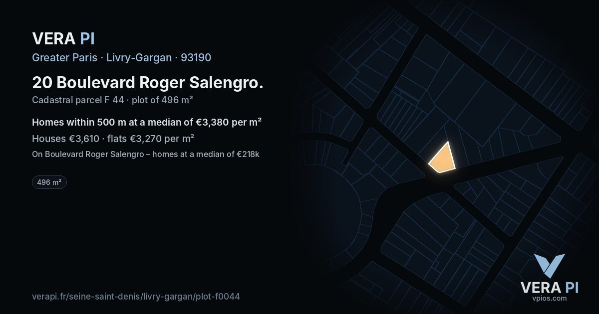 20 Boulevard Roger Salengro, Livry-Gargan at night – the plot lit, the parcels around coloured by the prices near them