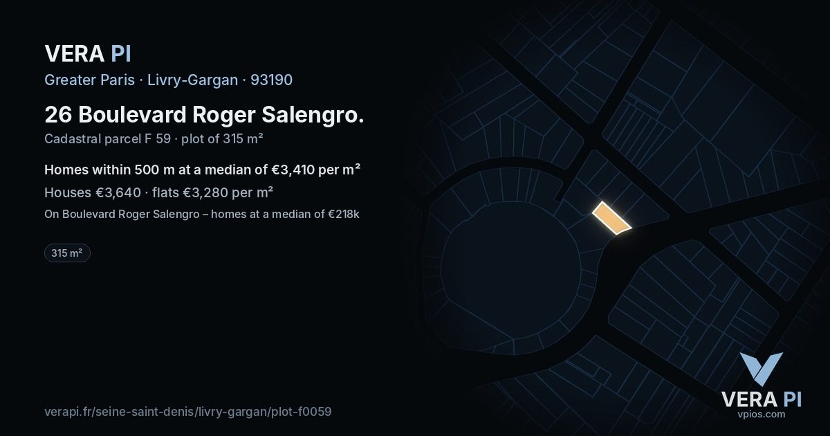 26 Boulevard Roger Salengro, Livry-Gargan at night – the plot lit, the parcels around coloured by the prices near them
