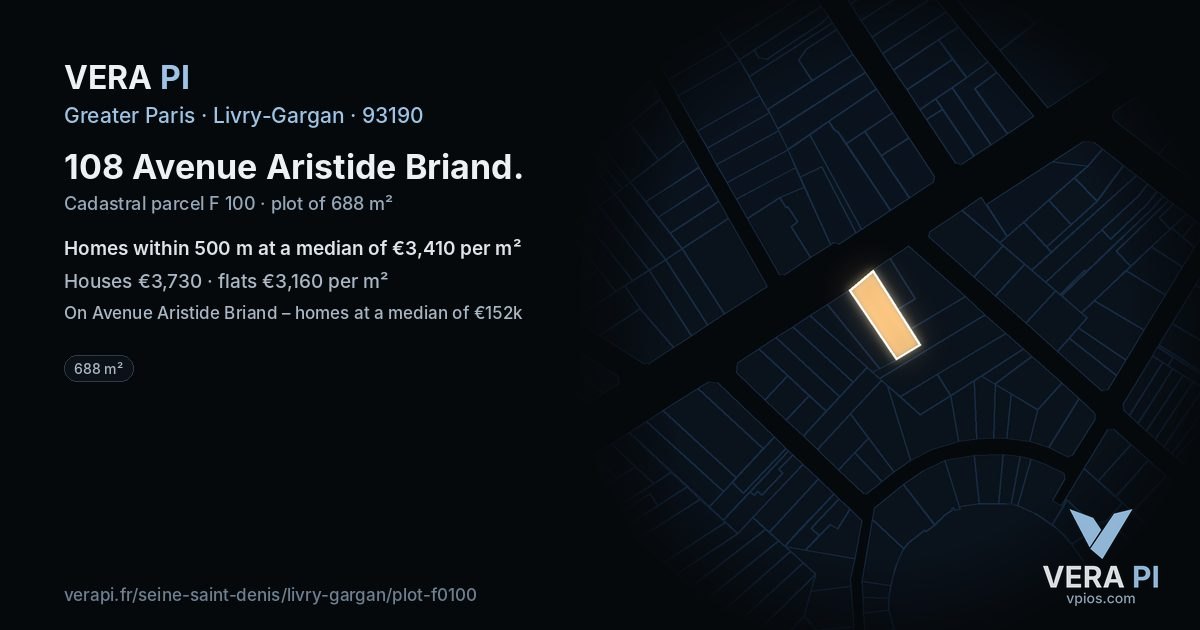 108 Avenue Aristide Briand, Livry-Gargan at night – the plot lit, the parcels around coloured by the prices near them