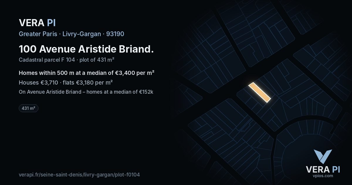 100 Avenue Aristide Briand, Livry-Gargan at night – the plot lit, the parcels around coloured by the prices near them