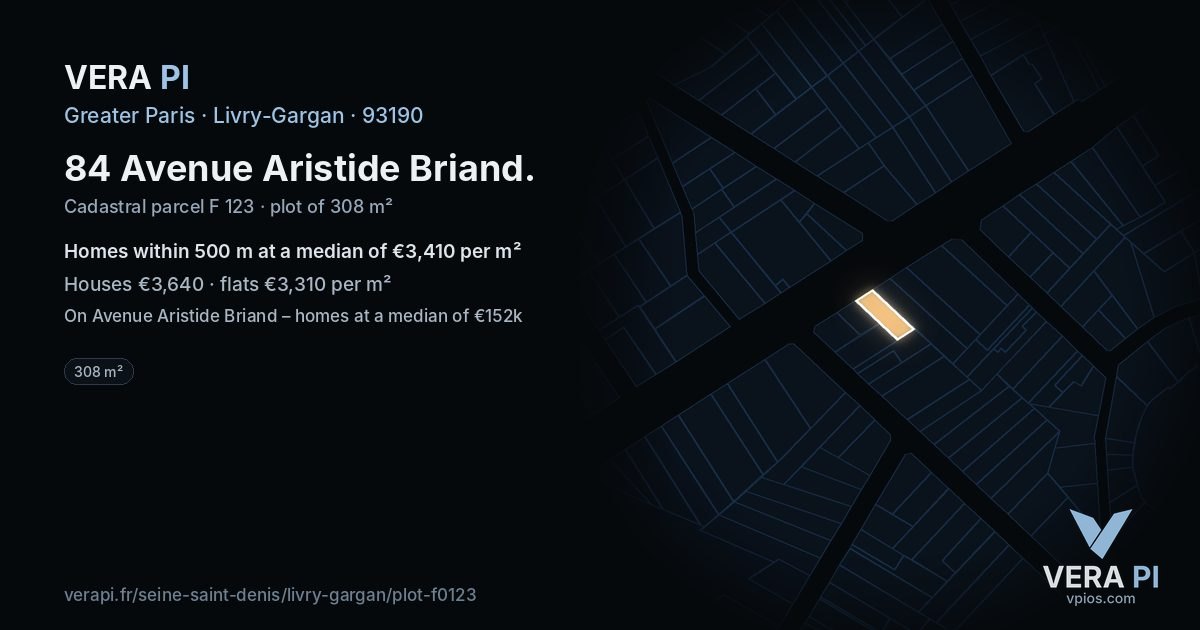 84 Avenue Aristide Briand, Livry-Gargan at night – the plot lit, the parcels around coloured by the prices near them