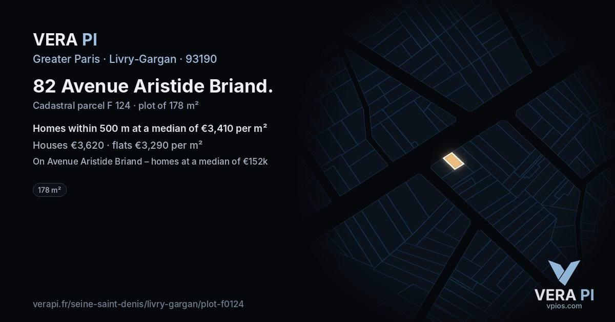 82 Avenue Aristide Briand, Livry-Gargan at night – the plot lit, the parcels around coloured by the prices near them