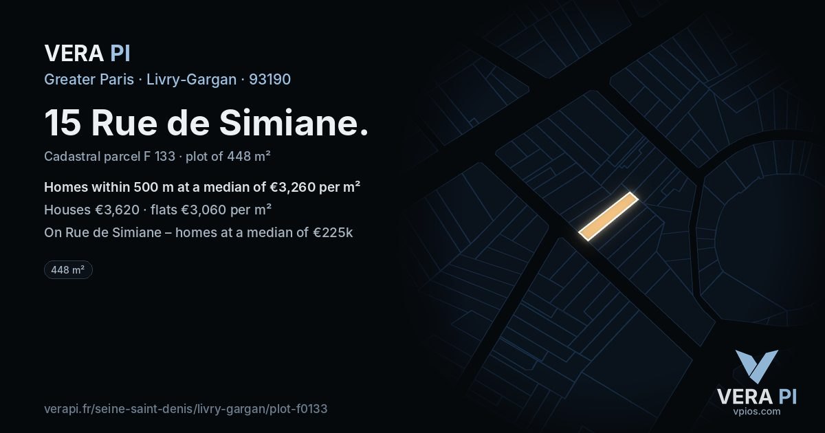 15 Rue de Simiane, Livry-Gargan at night – the plot lit, the parcels around coloured by the prices near them