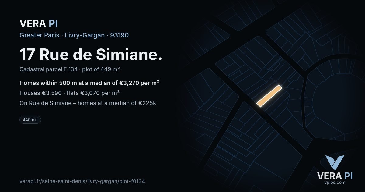 17 Rue de Simiane, Livry-Gargan at night – the plot lit, the parcels around coloured by the prices near them