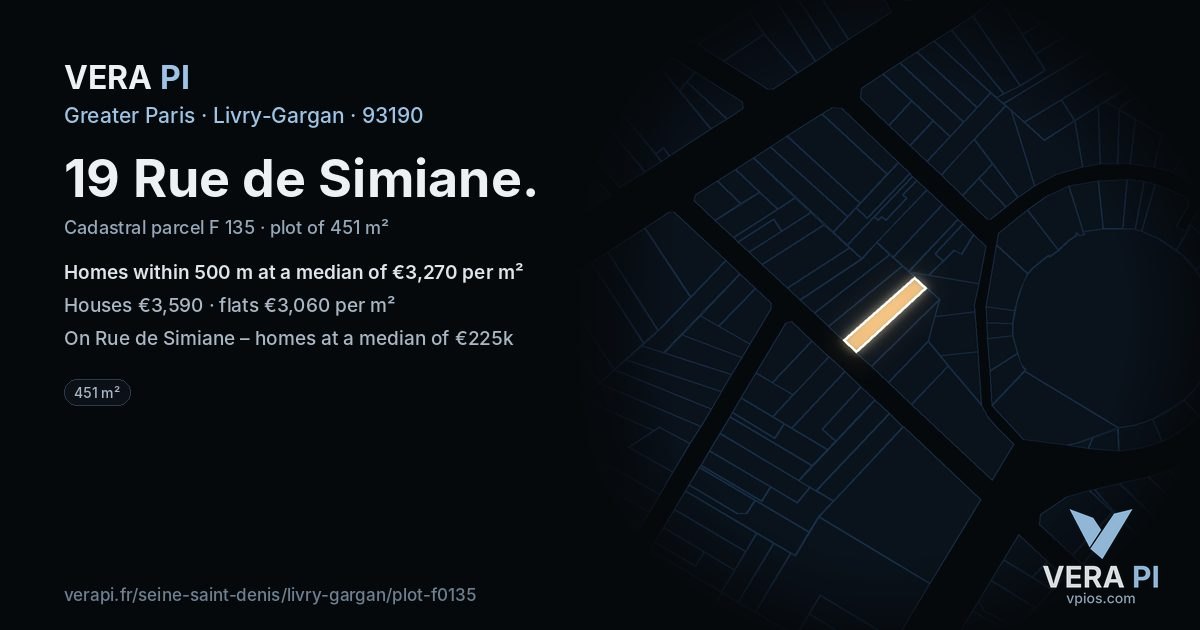 19 Rue de Simiane, Livry-Gargan at night – the plot lit, the parcels around coloured by the prices near them