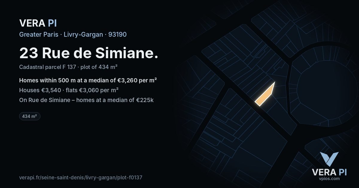 23 Rue de Simiane, Livry-Gargan at night – the plot lit, the parcels around coloured by the prices near them