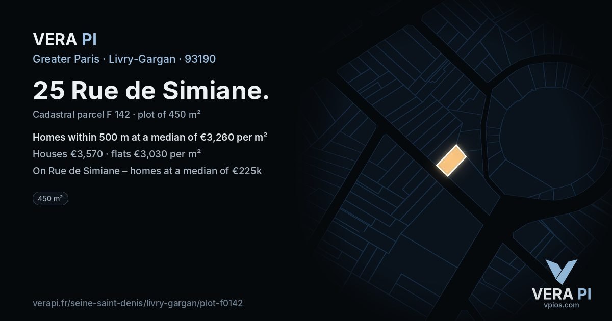 25 Rue de Simiane, Livry-Gargan at night – the plot lit, the parcels around coloured by the prices near them