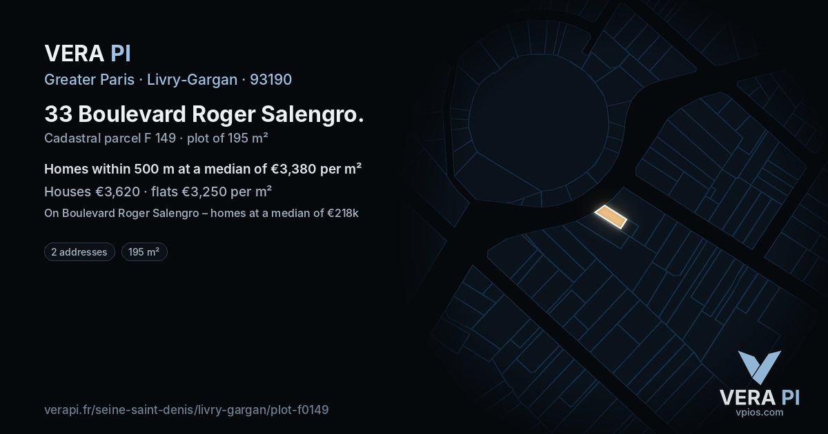 33 Boulevard Roger Salengro, Livry-Gargan at night – the plot lit, the parcels around coloured by the prices near them