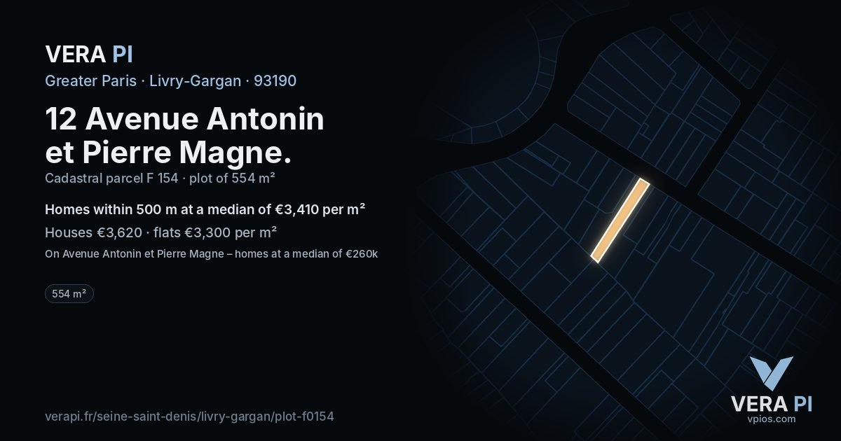 12 Avenue Antonin et Pierre Magne, Livry-Gargan at night – the plot lit, the parcels around coloured by the prices near them