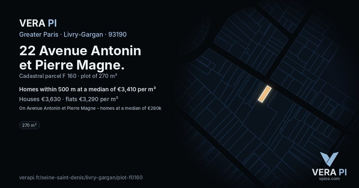 22 Avenue Antonin et Pierre Magne, Livry-Gargan at night – the plot lit, the parcels around coloured by the prices near them