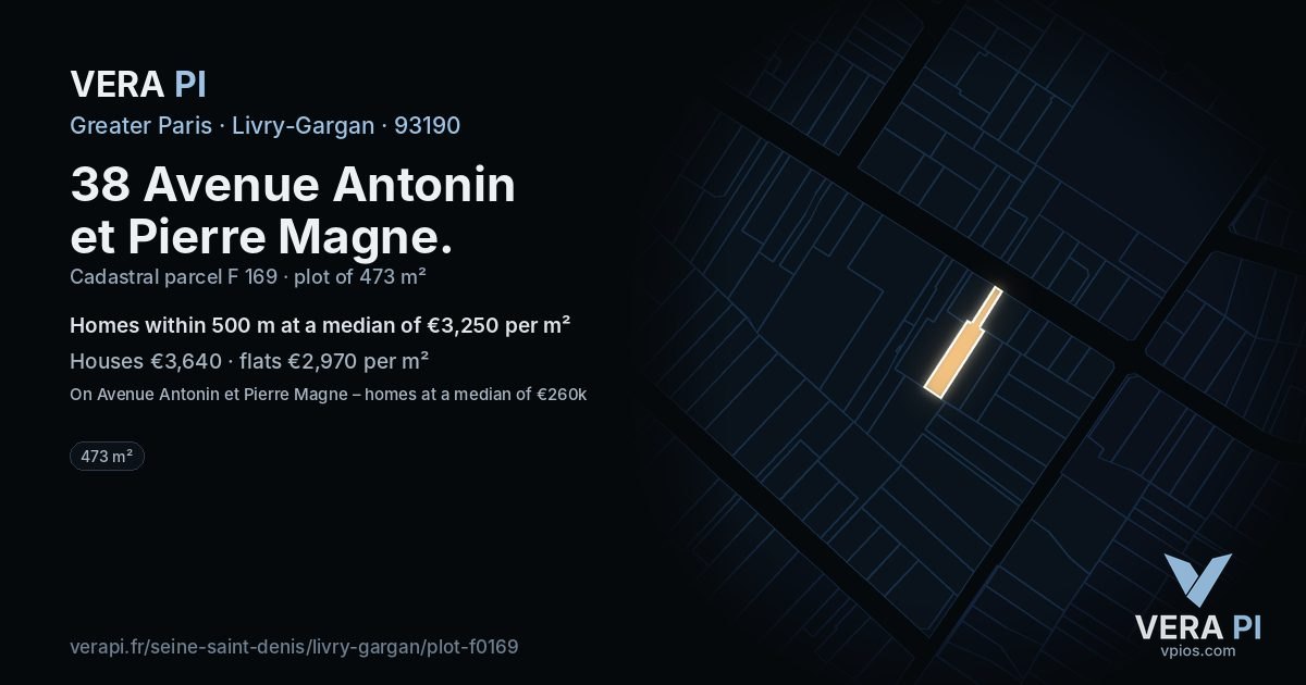 38 Avenue Antonin et Pierre Magne, Livry-Gargan at night – the plot lit, the parcels around coloured by the prices near them
