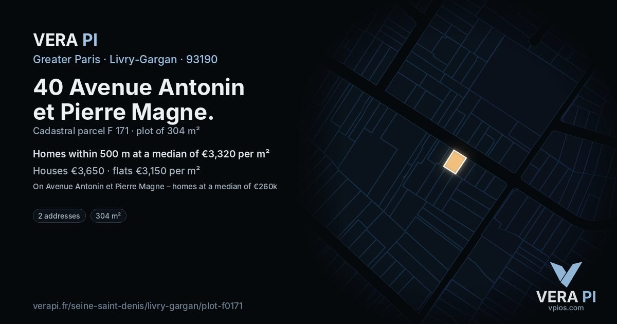 40 Avenue Antonin et Pierre Magne, Livry-Gargan at night – the plot lit, the parcels around coloured by the prices near them