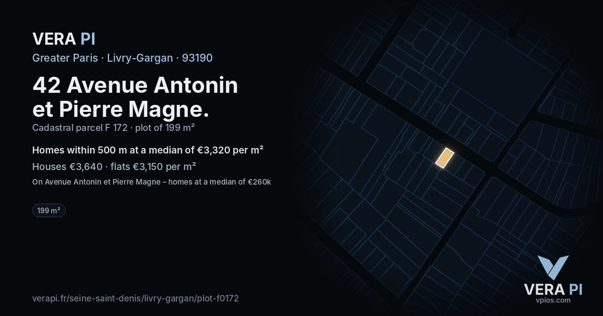 42 Avenue Antonin et Pierre Magne, Livry-Gargan at night – the plot lit, the parcels around coloured by the prices near them