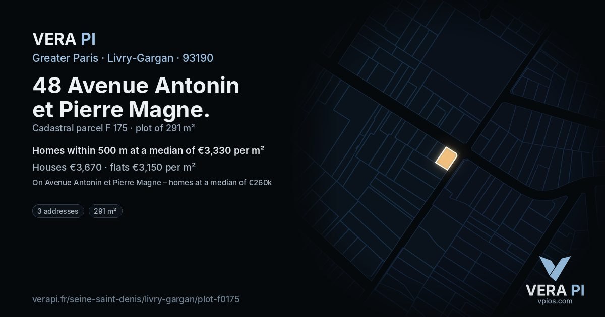 48 Avenue Antonin et Pierre Magne, Livry-Gargan at night – the plot lit, the parcels around coloured by the prices near them