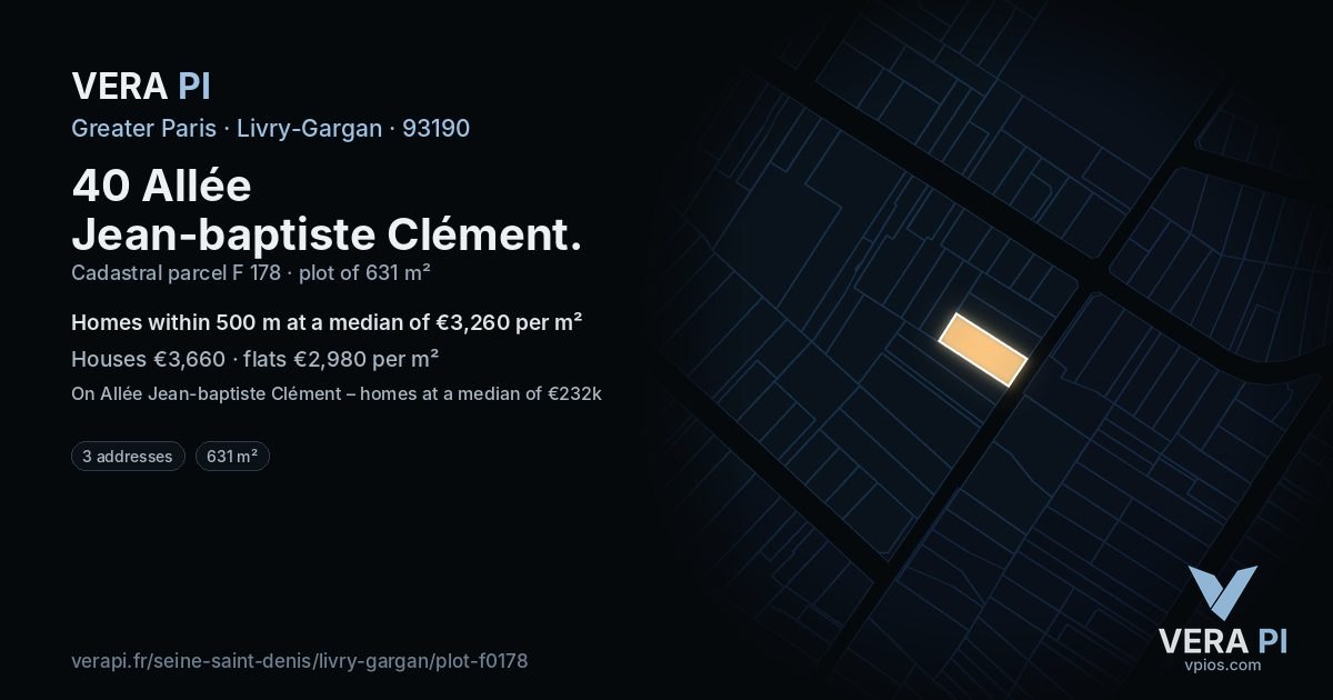 40 Allée Jean-baptiste Clément, Livry-Gargan at night – the plot lit, the parcels around coloured by the prices near them